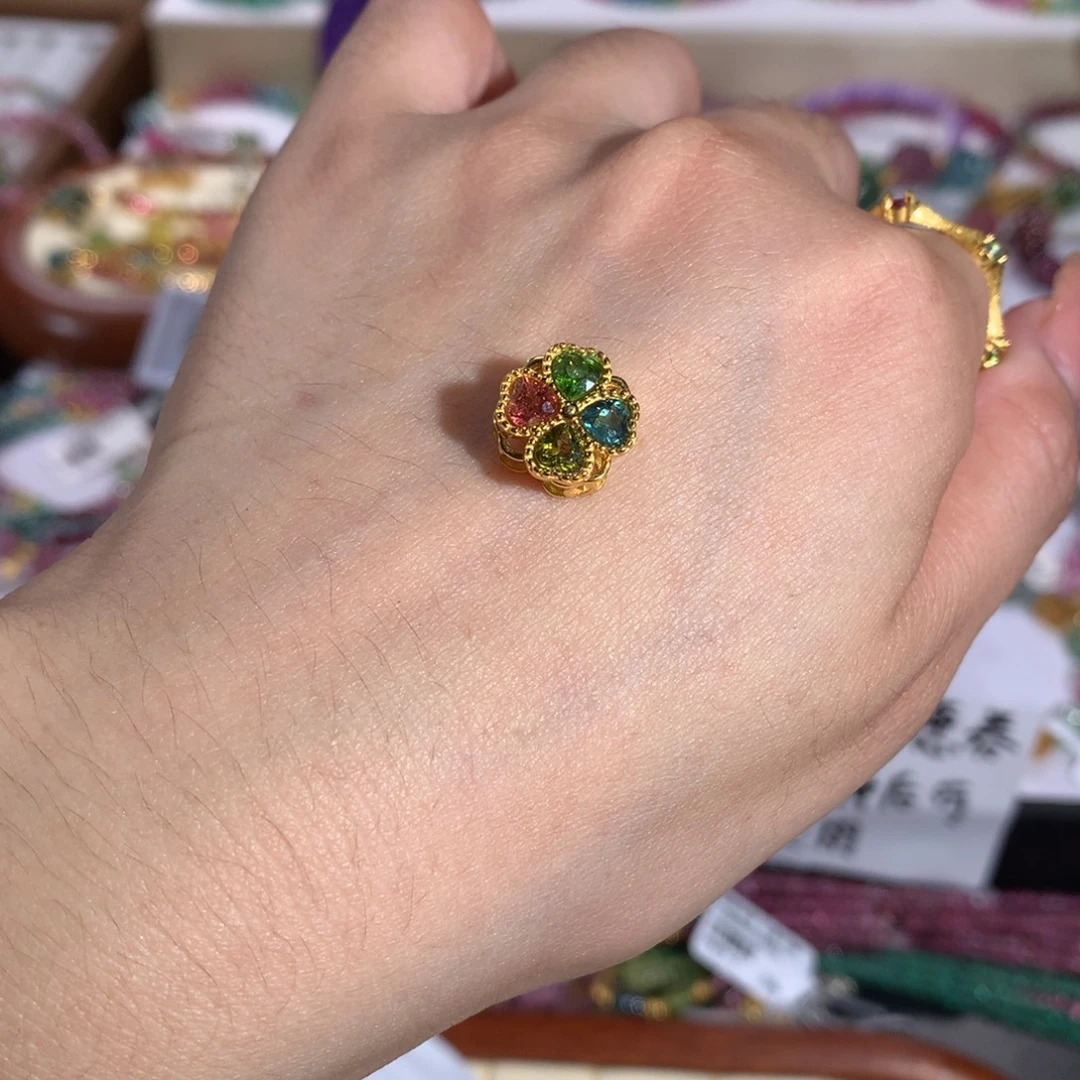 碧玺雕刻件银S925镶嵌