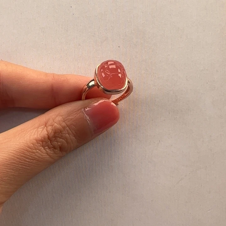 菱锰矿（红纹石）戒指银S925镶嵌旅****朵
