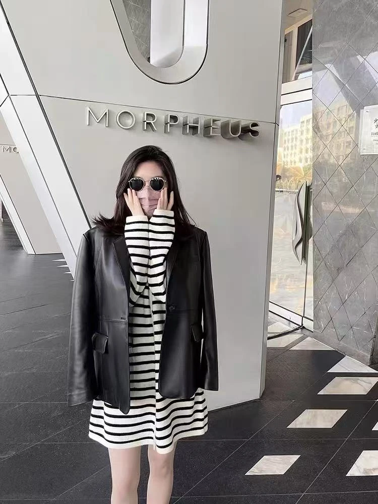 维妠莉丝真皮秋季女士上衣外套韩版简约休闲时尚修身皮衣外套女