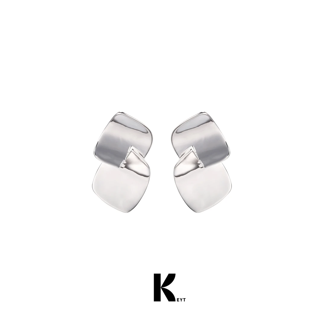 KEYT 铜合金耳饰 银色方形拼接耳环A19