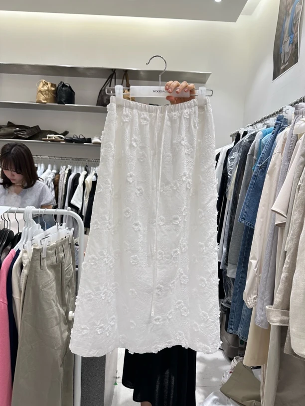 纯色通勤休闲风半身裙蕾丝白色裙子WO
