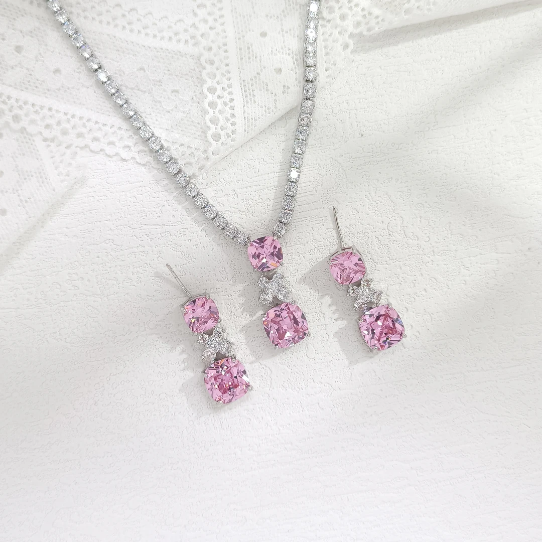 铜合金合成锆石耳饰 WYSX-000152 【樱梦如歌】 耳饰+项链 套装