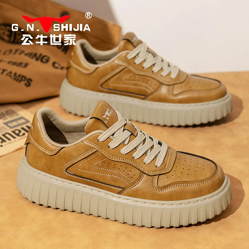 公牛世家春季休闲男鞋厚底百搭户外运动板鞋低帮时尚新款鞋子男款