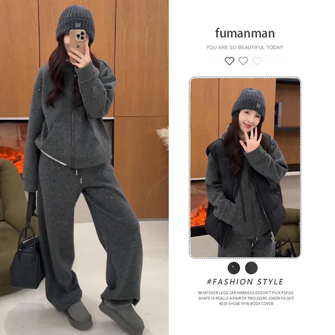 2025新款超火秋季穿搭一整套时尚连帽开衫卫衣配百搭休闲裤两件套