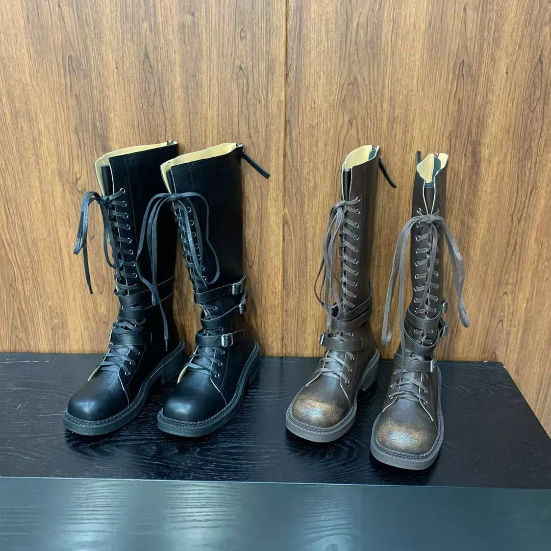 DACPAN-复古绑带长筒靴 筒高35筒围34跟4 2025/盼•PP 966-1