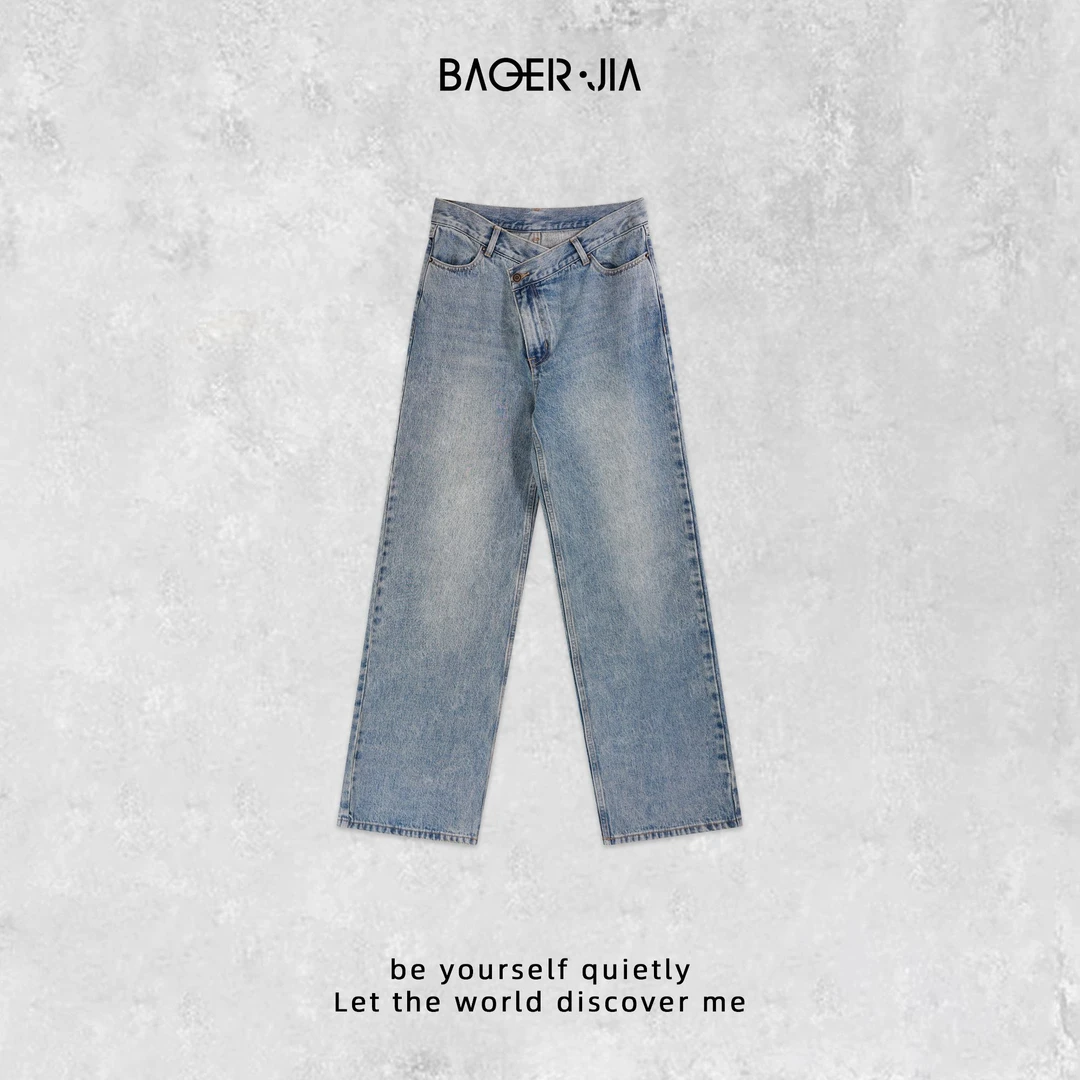 8-【V的感觉】宝儿家含幂BC68325102早春做旧洗水高腰阔腿牛仔裤