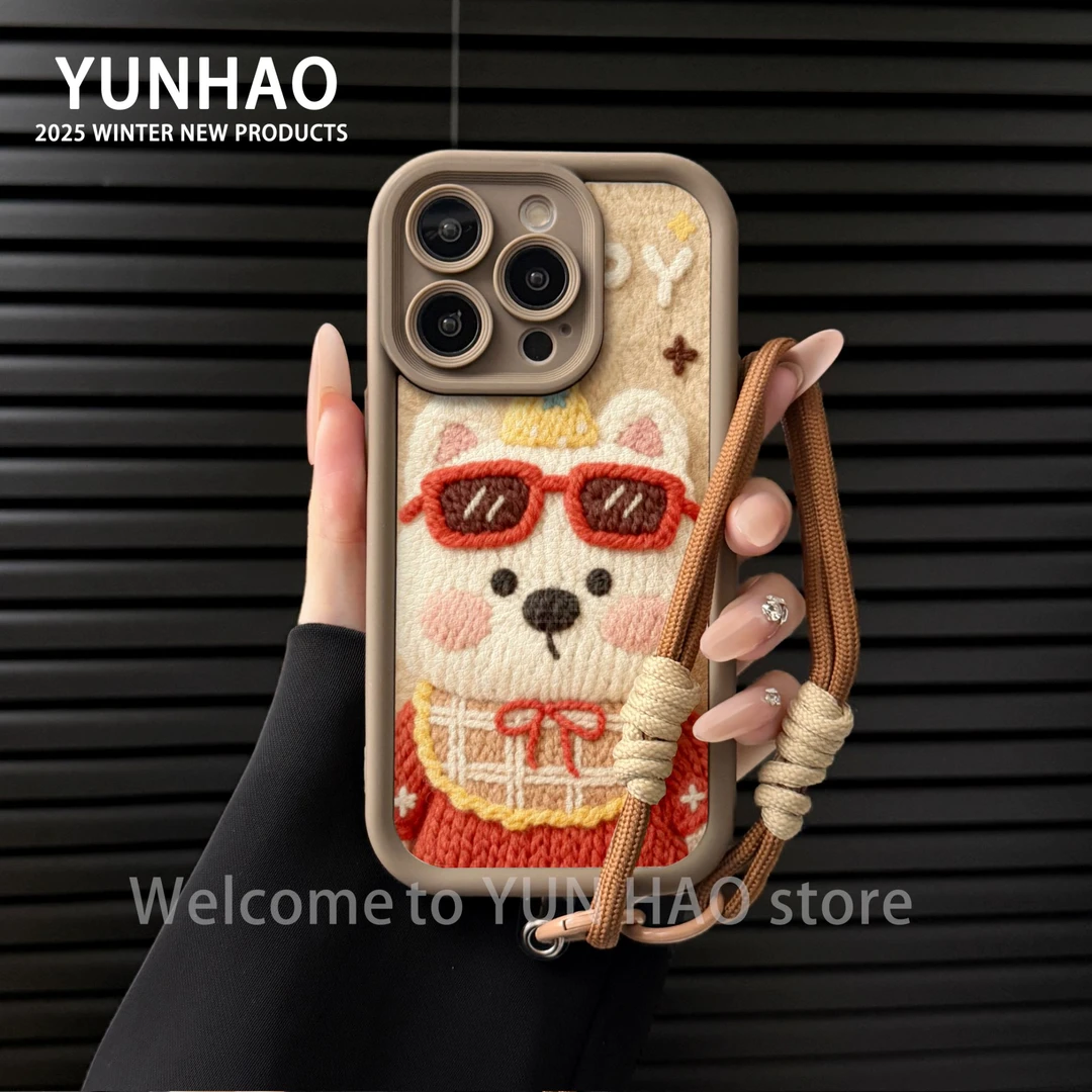 阶梯羊皮墨镜小狗适用苹果17PROMAX华为vivo小米oppo手链手机壳