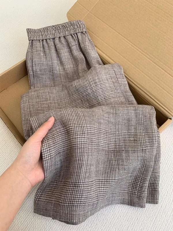 今年流行爆款宽松慵懒风梧桐裤垂坠感时尚通勤格子休闲阔腿裤裤子