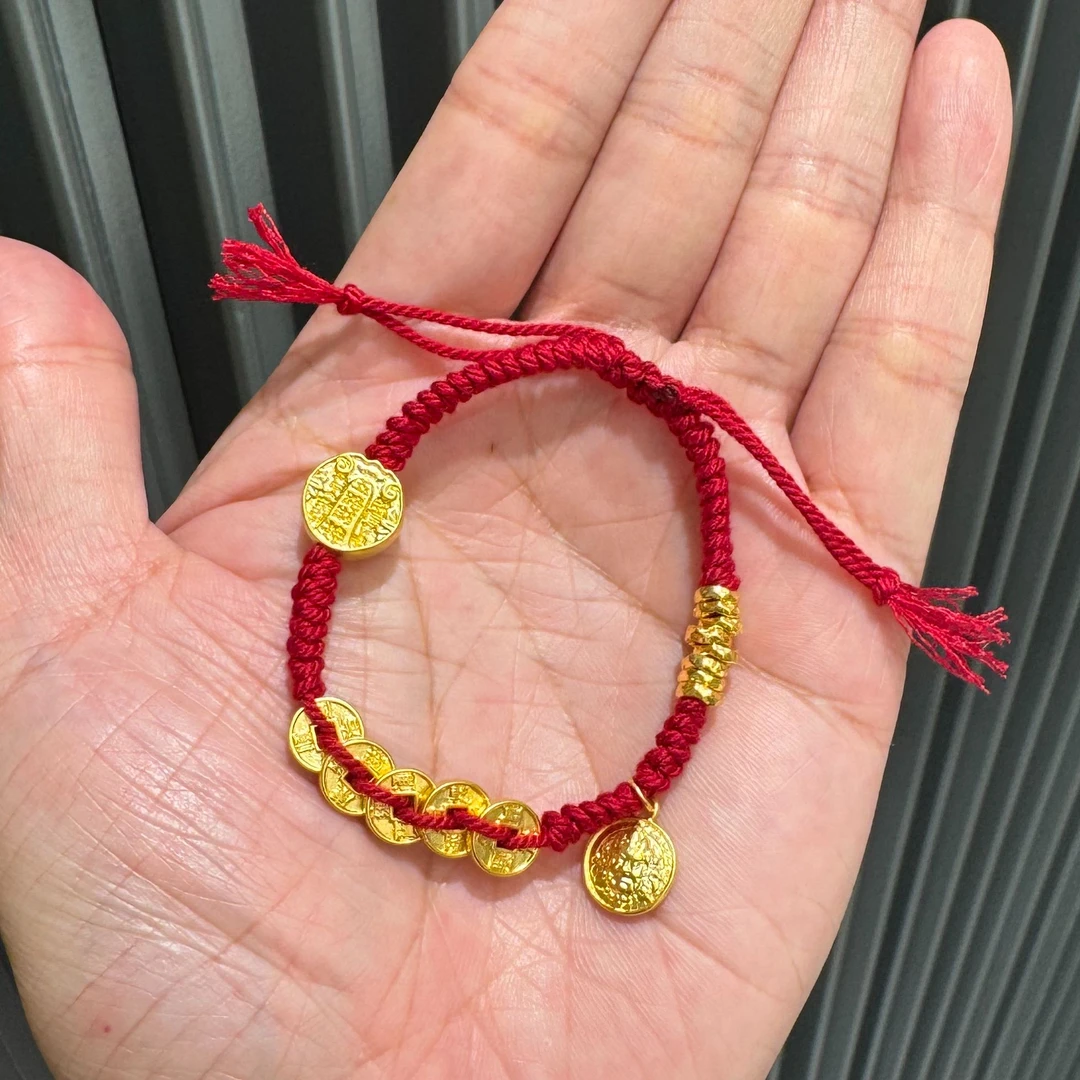 足金999盘缠五帝币黄财神五路财神手串