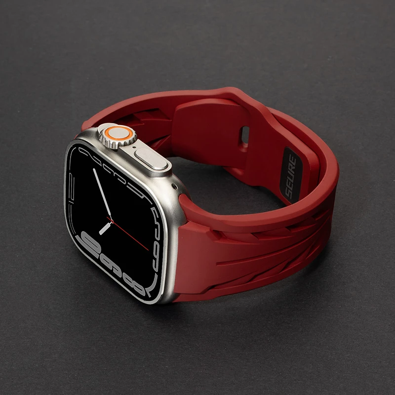 适用苹果手表表带iwatch表带AppleWatch S10/9/8/7硅胶稻穗纹钉扣