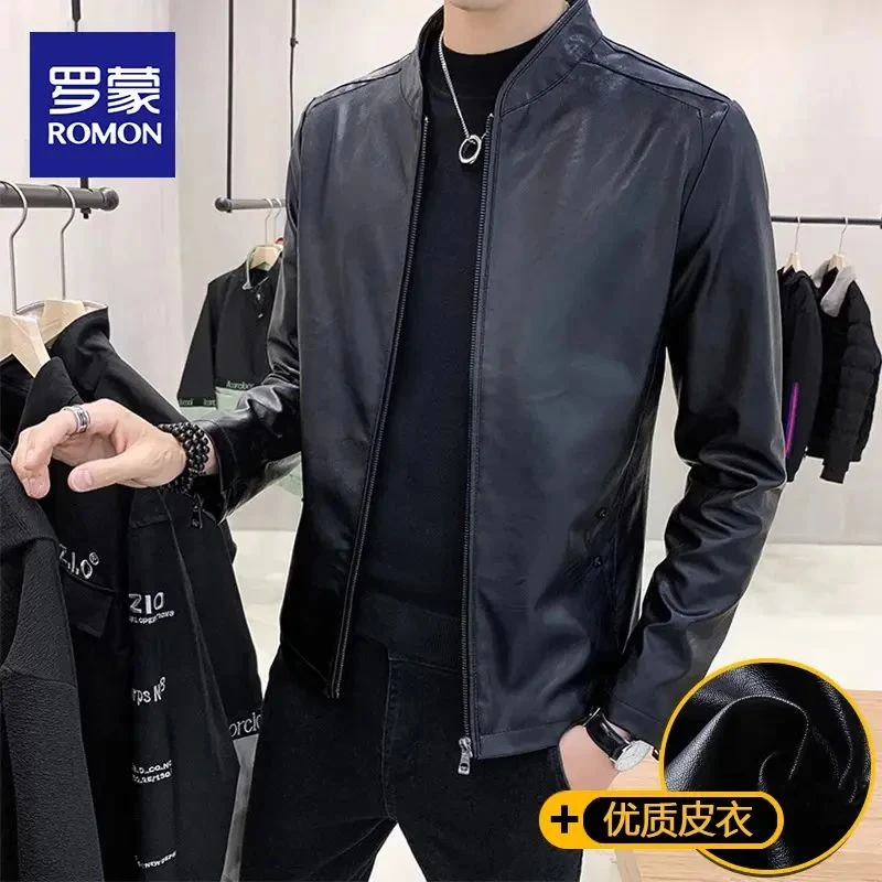 罗蒙男士皮衣外套2025新款潮牌韩版春秋立领休闲机车服皮夹克男款