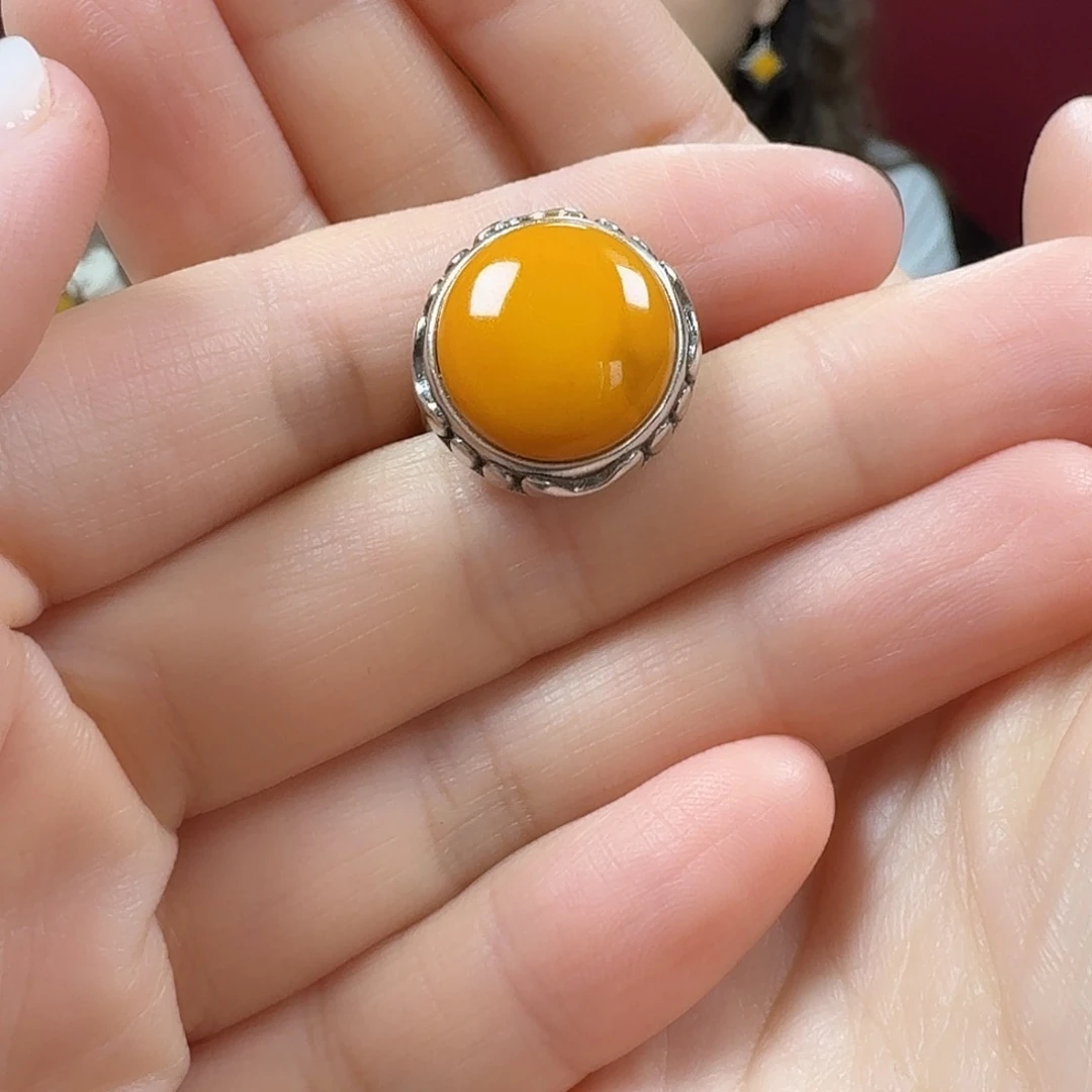 琥珀银S925镶嵌手链戒指