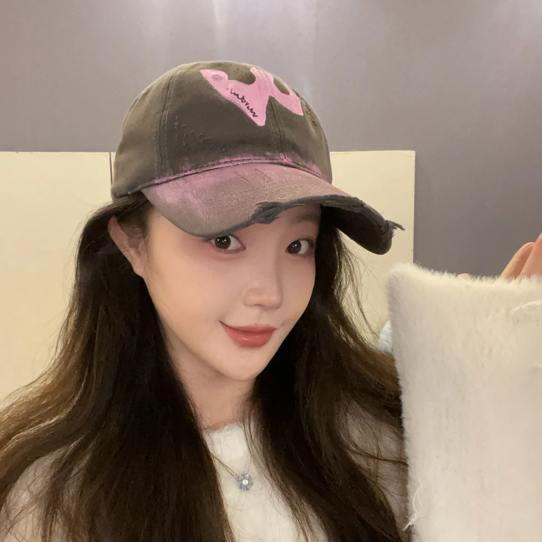 妮可兔子·W涂鸦水洗渐变棒球帽时尚鸭舌帽百搭做旧