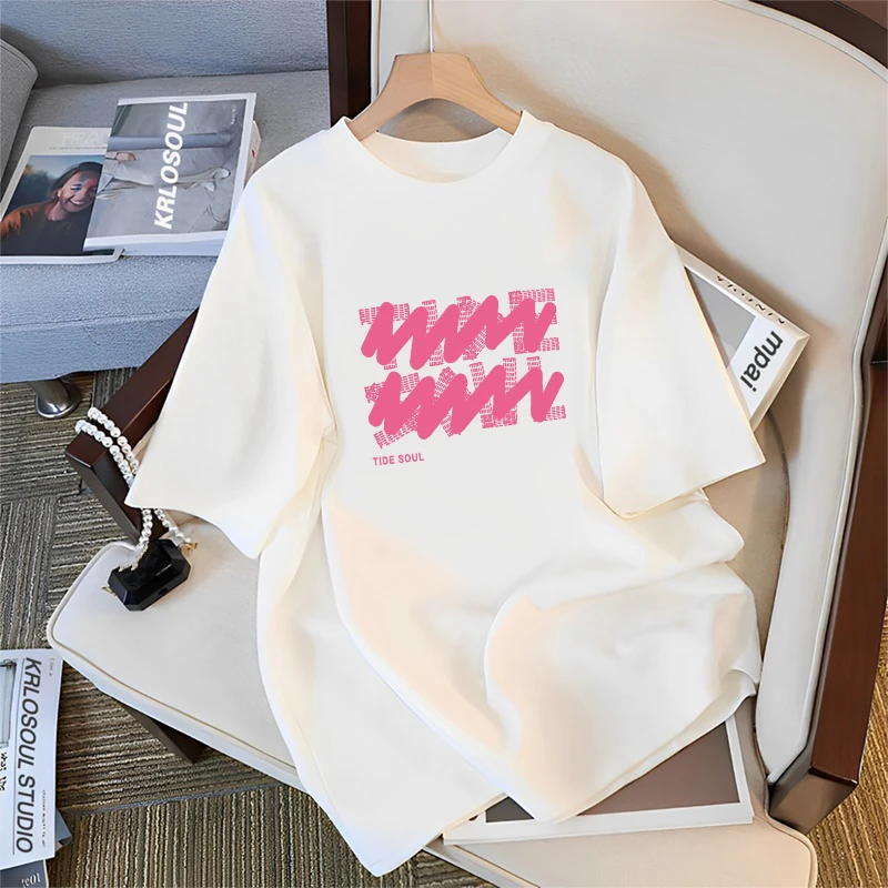 2025夏季美式潮牌纯白男士短袖t恤休闲时尚百搭高级圆领半袖T恤