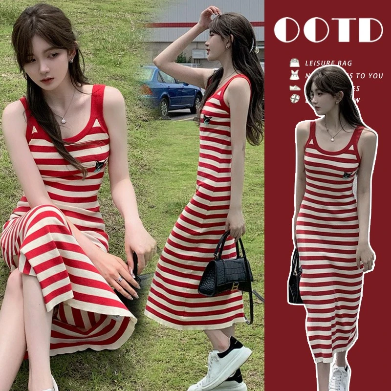 孕妇装2025新款夏季时尚孕期条纹针织背心裙孕妈高级穿搭吊带裙女