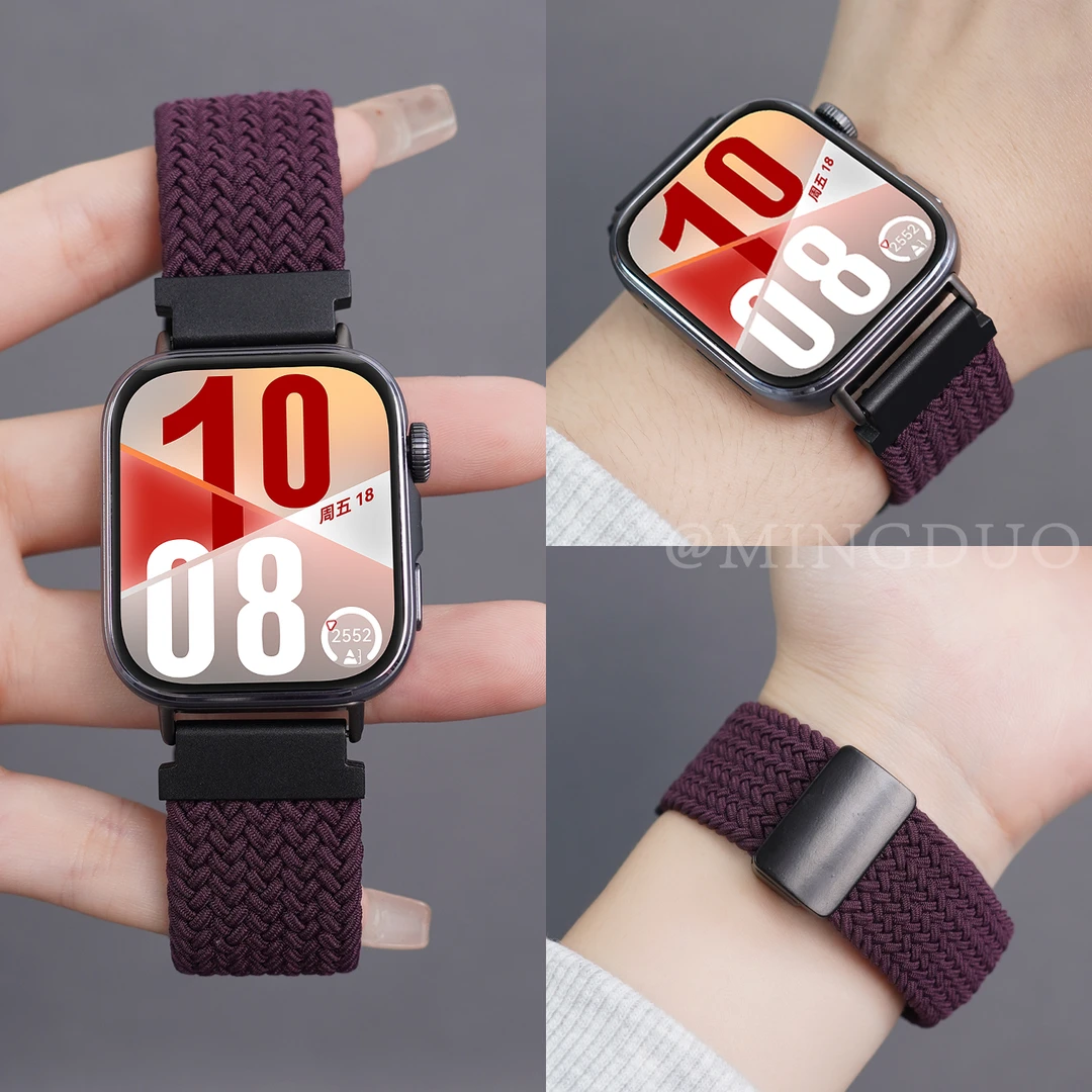 鸣铎适用华为FIT4表带Watchfit3编织尼龙烟紫色fit4pro磁吸扣男女