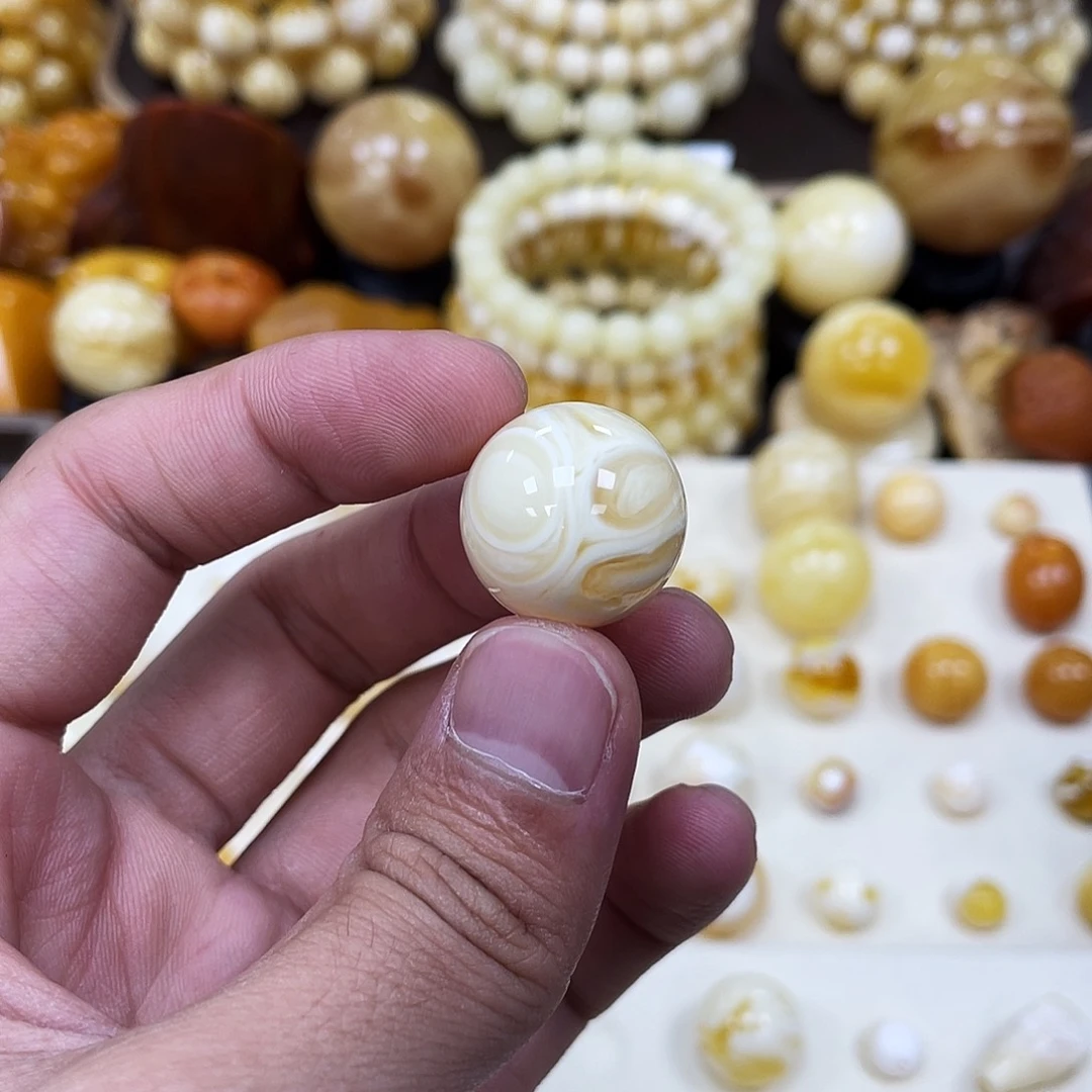 蜜蜡未镶嵌珠宝奇石19.8mm【拉丝妖孽金瓷白】圆珠