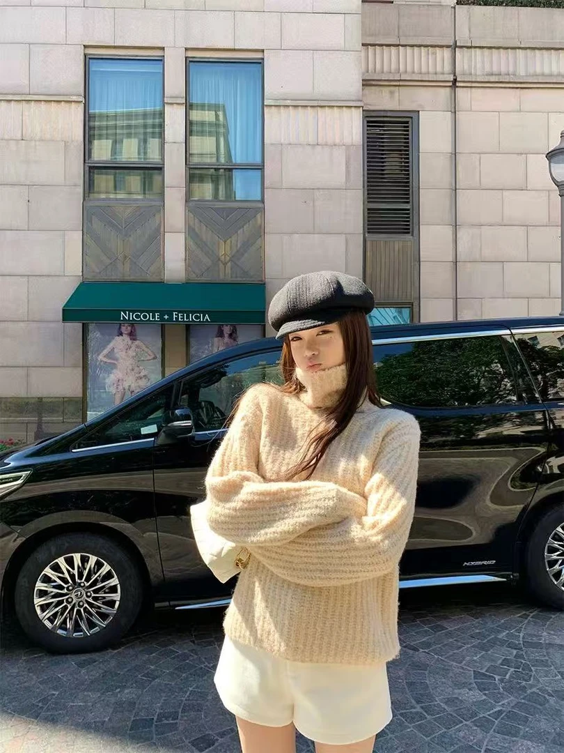 7376秋季新款韩系简约通勤时尚宽松休闲高领百搭小众针织长袖毛衣