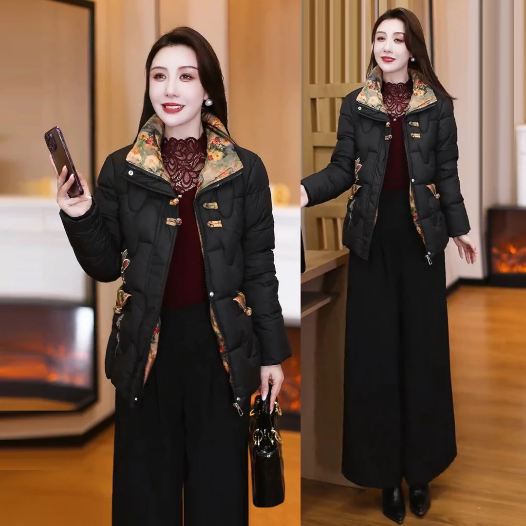 新中式复古国风棉服女2025冬季新款洋气显瘦加厚保暖立领棉袄外套