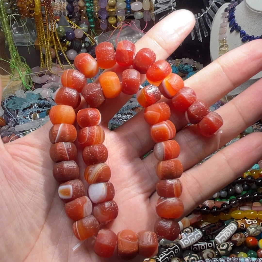 未镶嵌，橘皮缠丝玛瑙瓜珠13mm，石英质玉