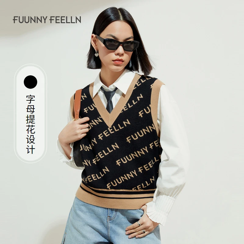 【达人专属】马甲女羊毛背心套头印花潮牌FZ00943提花秋冬无袖撞色