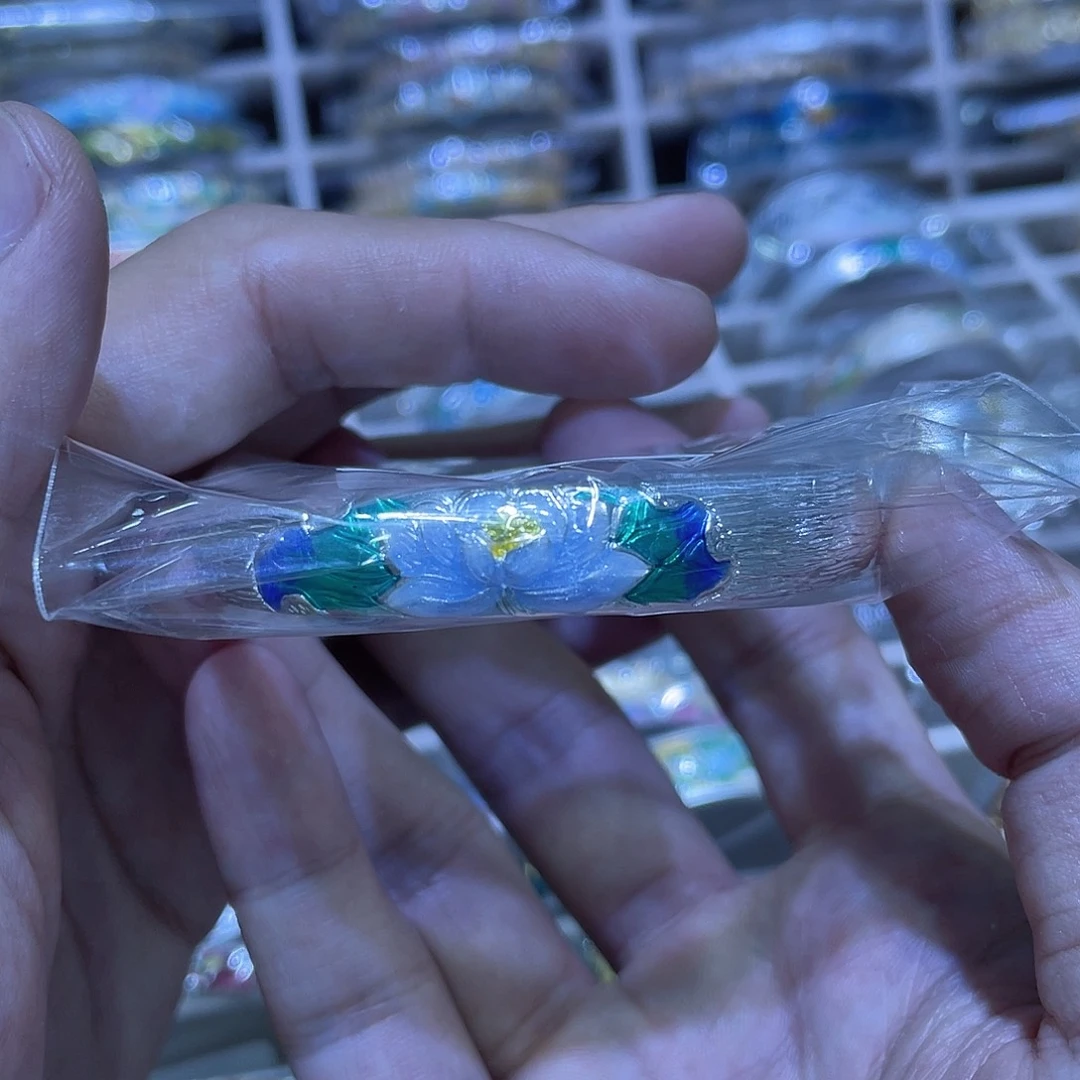 珐琅足银莲花开口手镯约52.1g