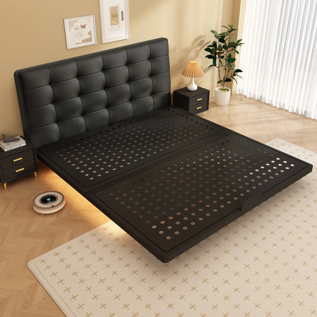 华夫格铁艺碳素钢洞洞板悬浮床床零甲醛钢架床双人床单人床大床