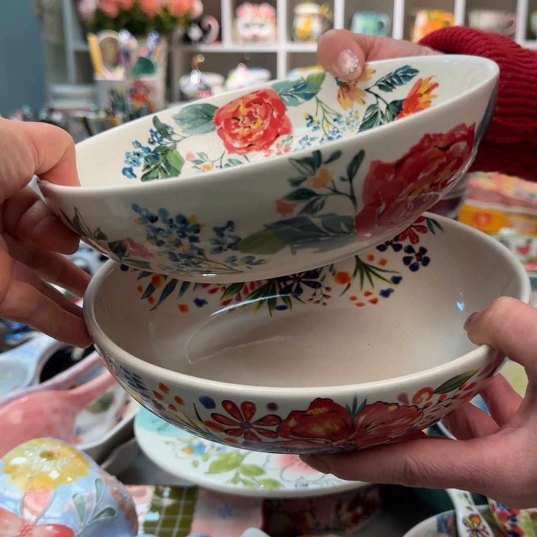 瓷片外贸8英寸深盘2只，繁花➕早秋