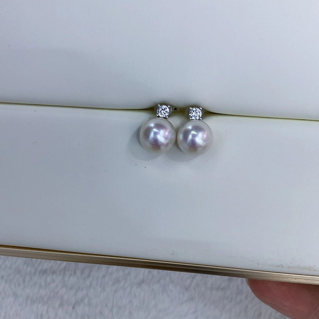 银S925镶嵌耳饰淡水珍珠10-11