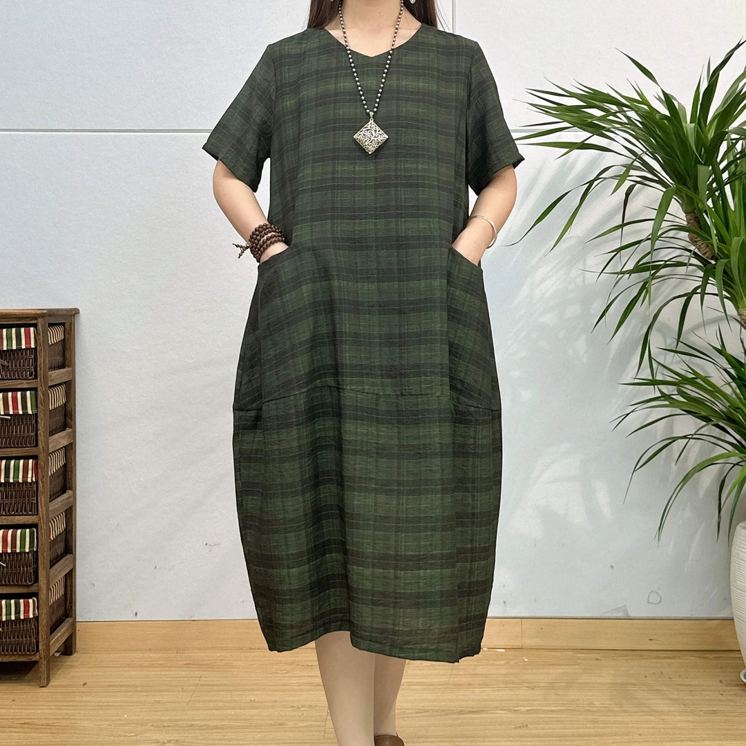 4879-11新款文艺优雅显瘦气质A字版印花长款大摆连衣裙文艺复古