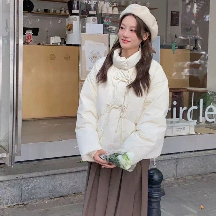 羽绒服女小个子冬季2025新款面包服鸭绒立领加厚牛角扣韩