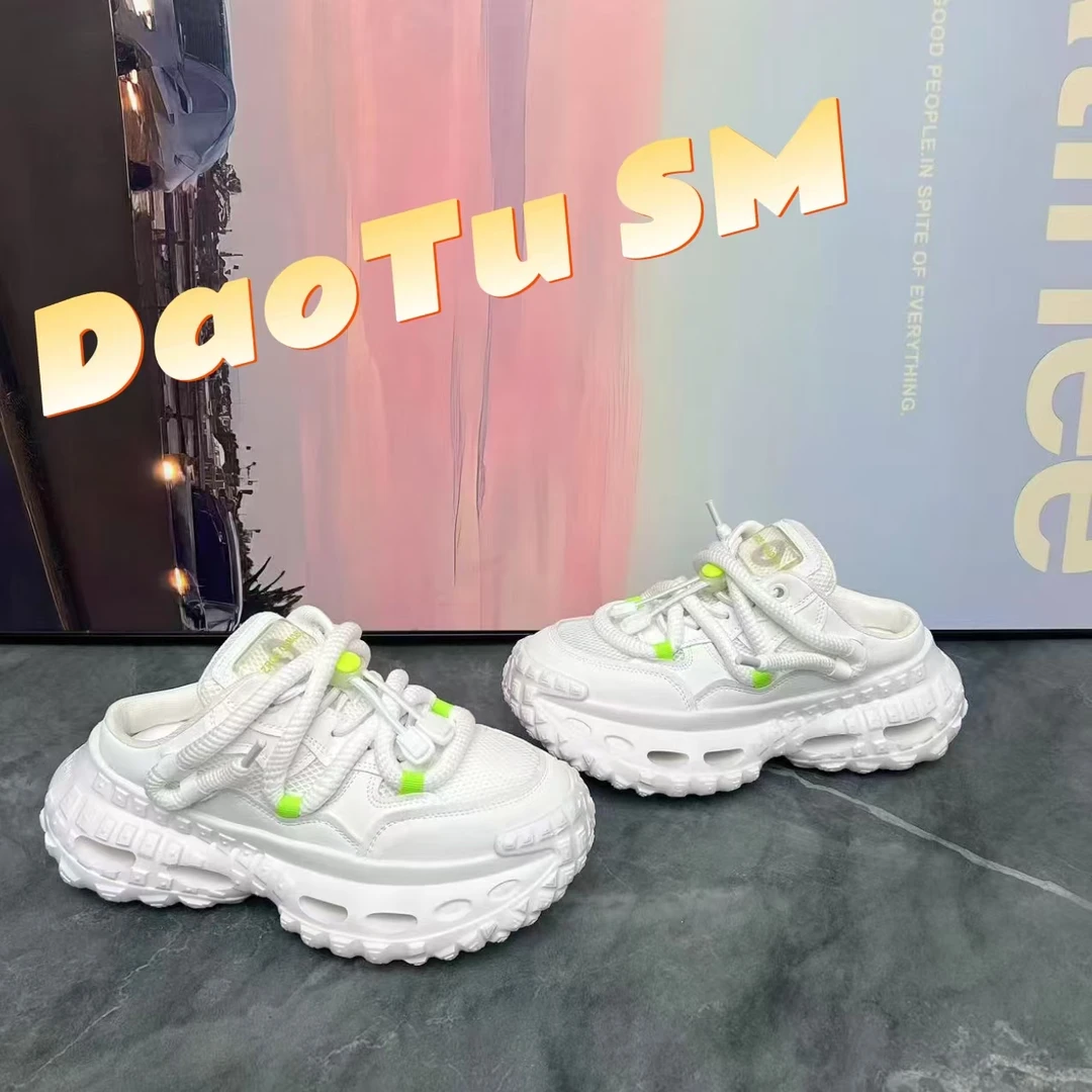 夏季新款时尚个性增高厚底半拖男士潮流小白鞋百搭轮胎底老爹鞋