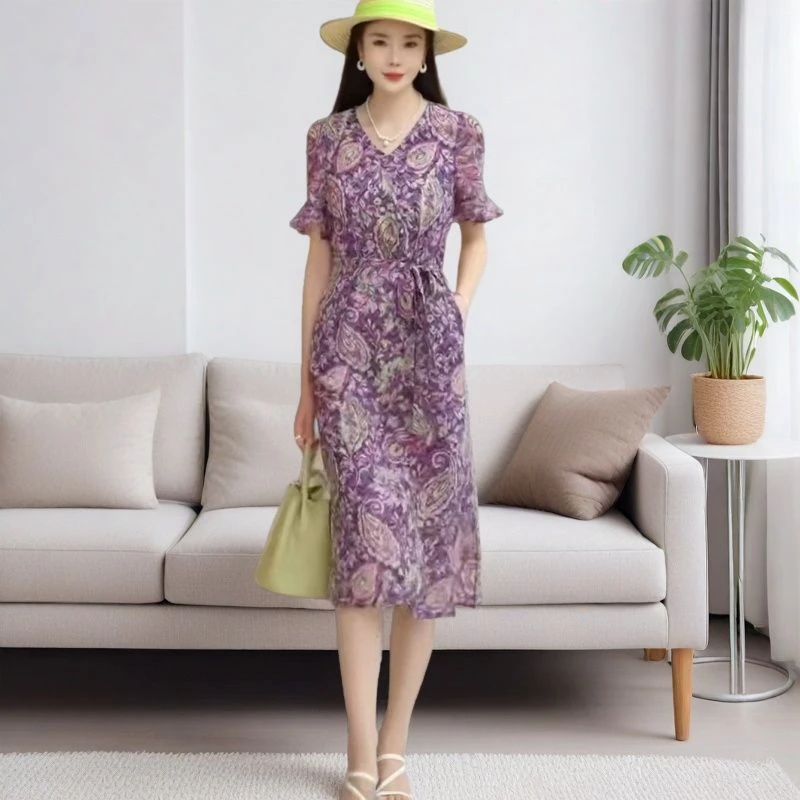 2025年女新款夏季时尚洋气高端气质连衣裙显瘦中长款裙子