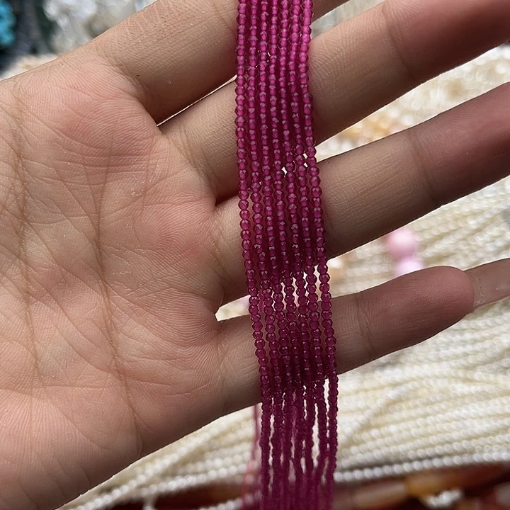 玛瑙/玉髓未镶嵌珠宝半成品2条2mm左右红宝刻面