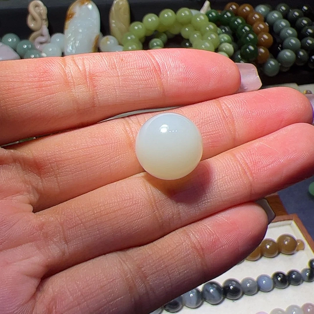 【闪购商品】和田玉单珠未镶嵌新疆白玉14mm
