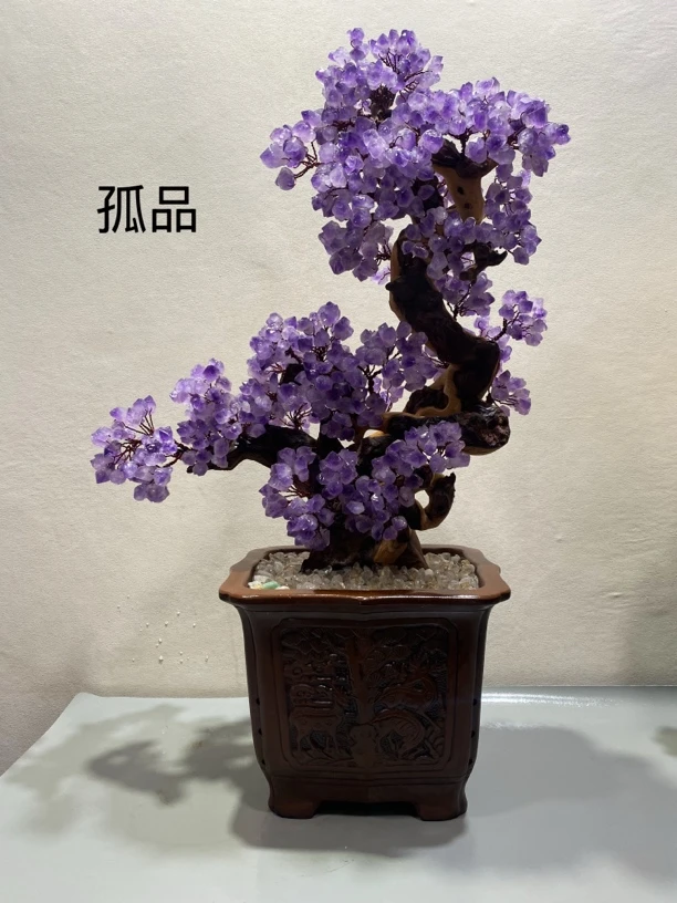 【岩岩原创（孤品）】天然水晶树摆件新中式创意原木实木公司家居玄关