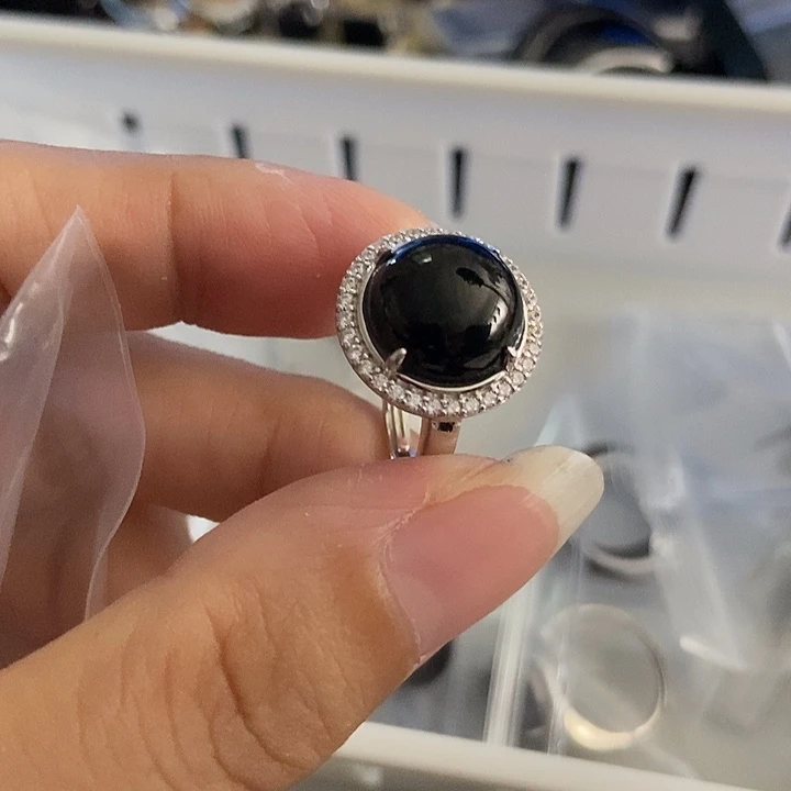翡翠银S925镶嵌戒指墨翠