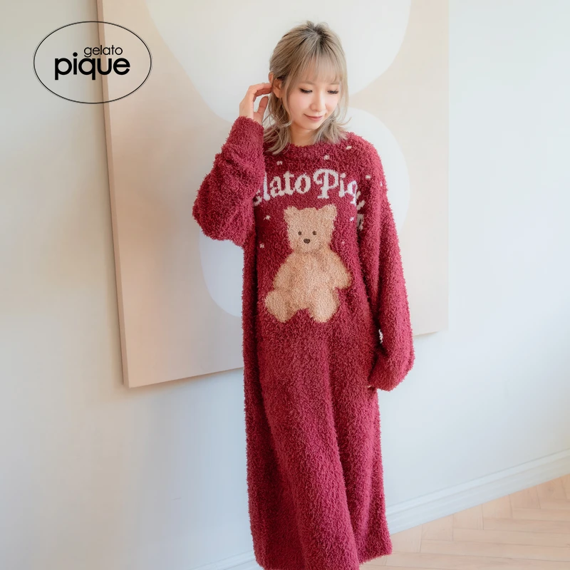 gelato pique25秋冬新品女睡裙半边绒小熊连衣裙圣诞PWNO255075
