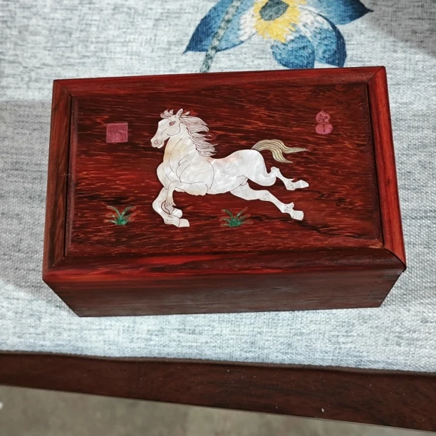 【限量福利】绍氏紫檀15公分镶嵌螺钿马首饰盒抽拉盒储物盒