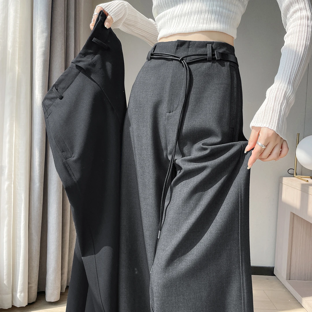 实拍#2025秋季新款西装裤高腰宽松显瘦阔腿裤休闲拖地裤女裤子