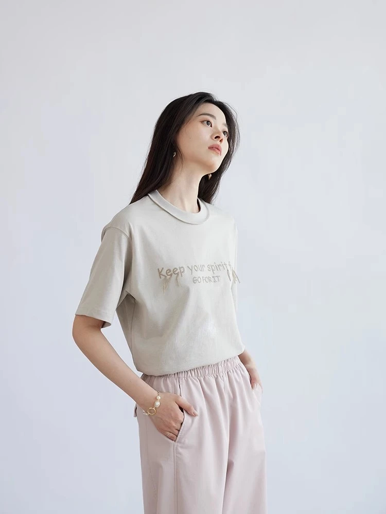 趣味松弛！重工流苏刺绣 AB双面异色纯棉宽松圆领短袖T恤女夏新款