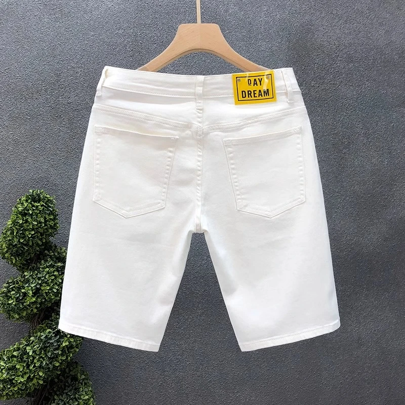夏季纯白色五分裤男新款潮流休闲百搭牛仔短裤修身中裤男士薄款