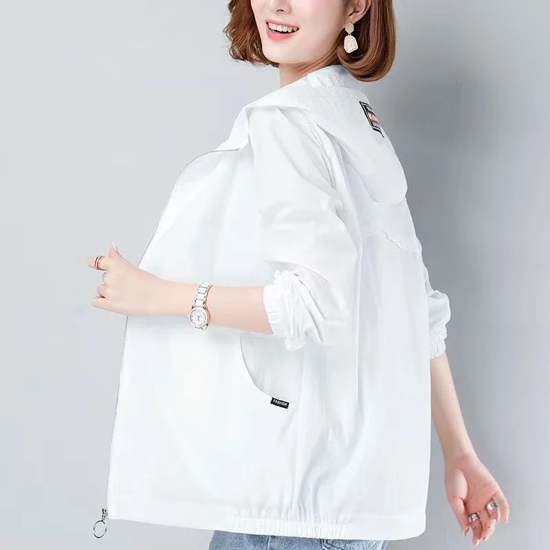 妈妈防晒衣女夏季新款中年轻薄短外套宽松大码休闲连帽防晒服开衫