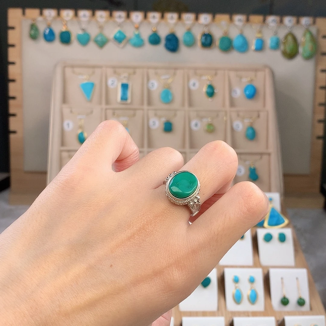 绿松石银S925镶嵌戒指