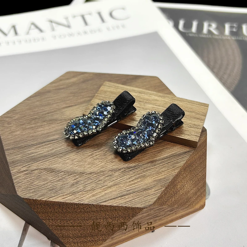 【LXX靓西西】030 鸭嘴夹3.6厘米轻奢气质蓝色爱心碎发夹一对装