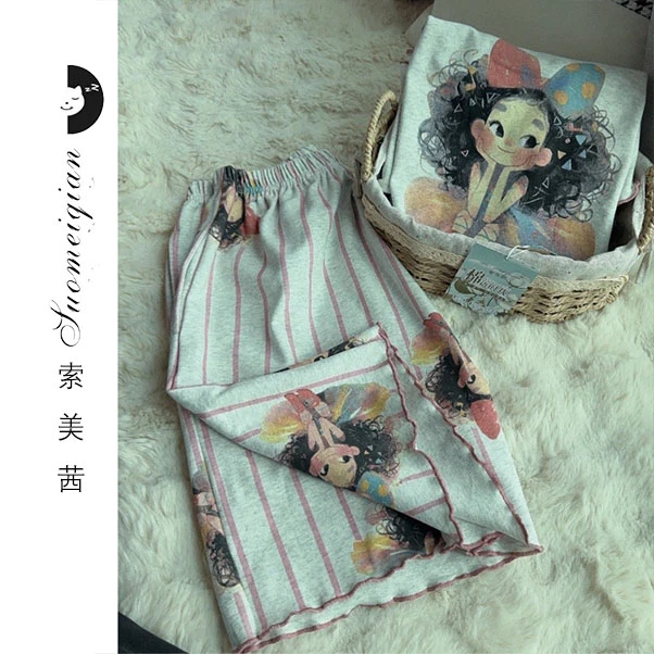 睡衣女夏季新款纯棉短袖短裤甜美可外穿家居服套装（精灵公主）