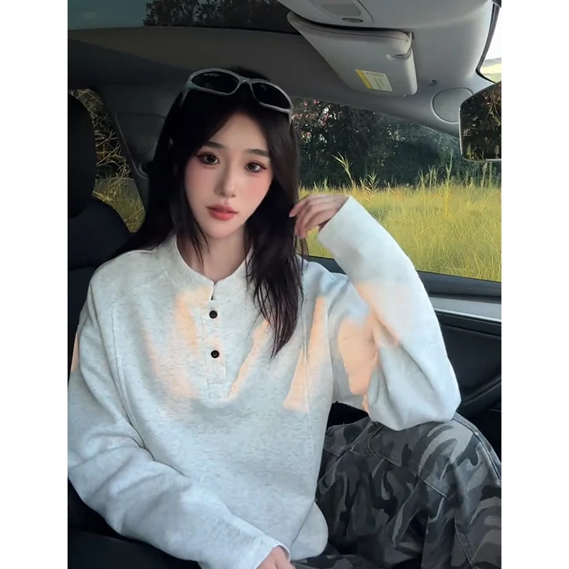 美式POLO衫亨利领长袖T恤男秋季解构拼接设计重磅正肩打底衫卫衣