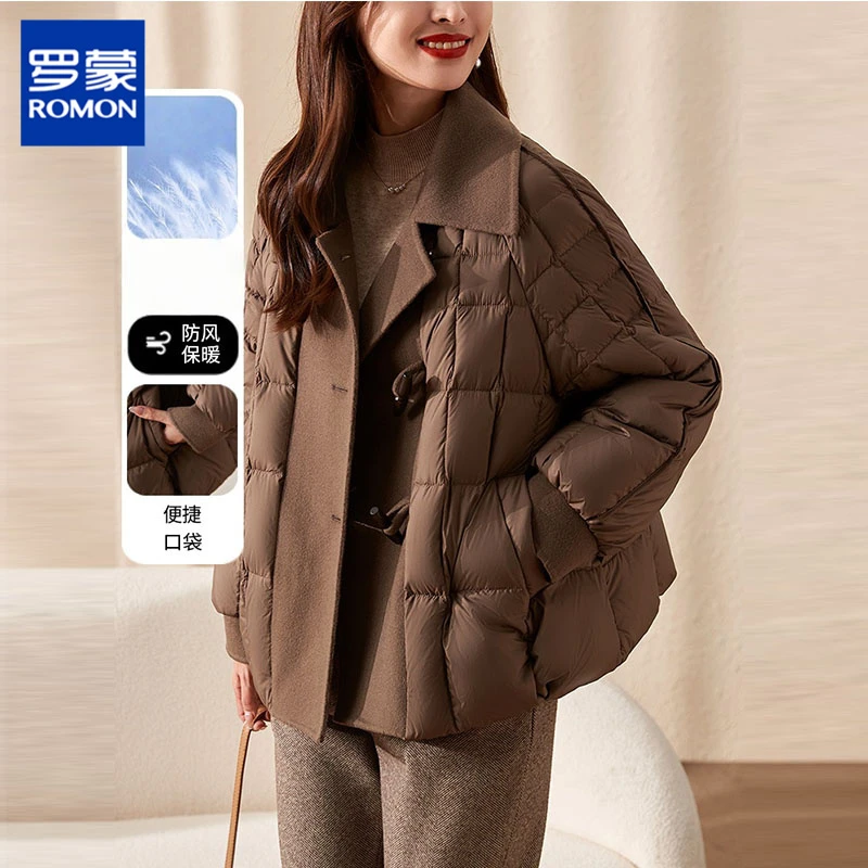 罗蒙中年妈妈冬装短款棉服洋气拼接毛呢外套中老年女冬季加厚棉袄