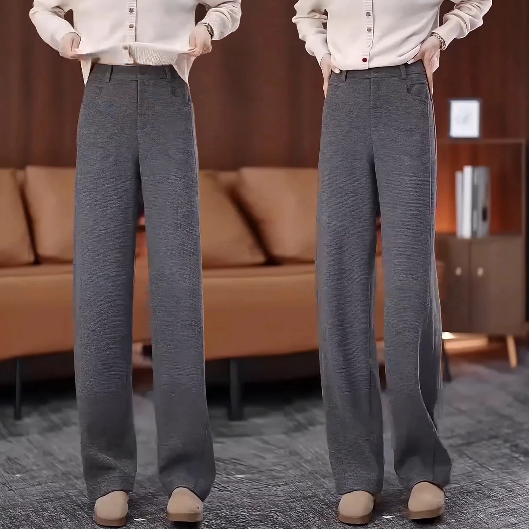 软糯醋酸羊毛直筒弯刀裤女秋冬加厚2025新款裤子香蕉裤毛呢阔腿裤