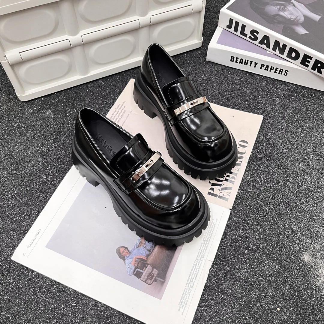 【唯品专属】3159-13新款厚底乐福鞋时尚百搭金属一脚蹬单鞋